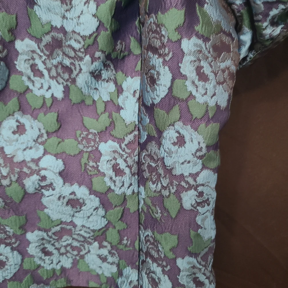 Anthropologies Blue And Green Floral Puff Sleeve Top Zipper Side Sz 4 Bridgerton